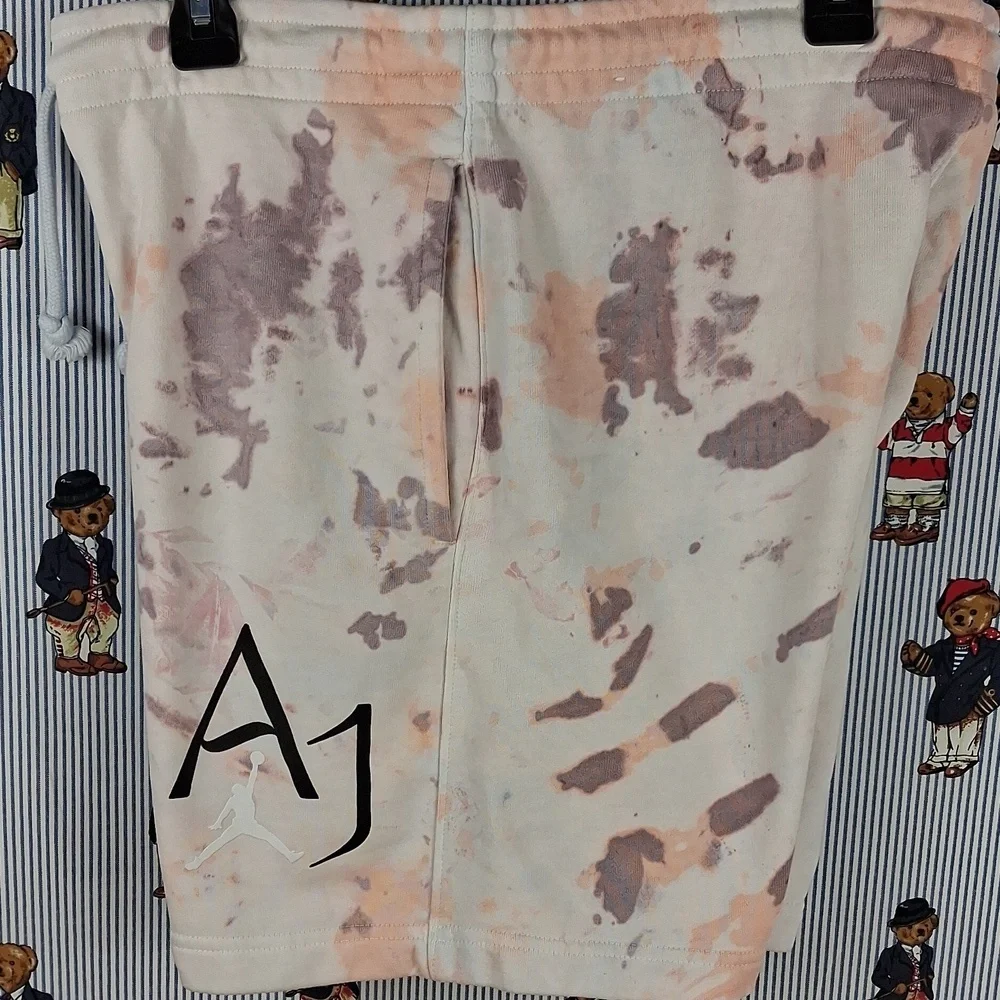 Air Jordan Brand Logo White Tye Dye Soft Casual Drawstring 2 Pocket Med Shortw